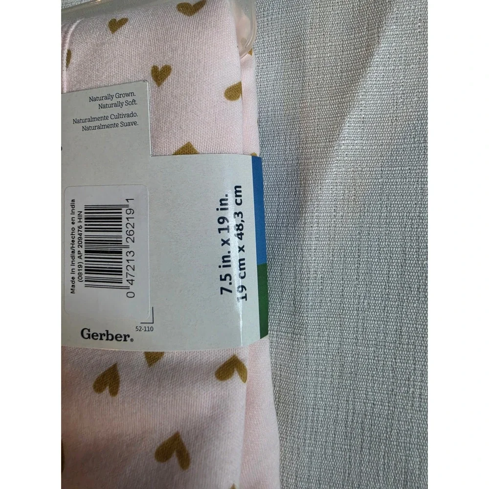 Gerber 3 Pack Organic Cotton Terry Lined Burp Cloths Pink Heart Star Stripe